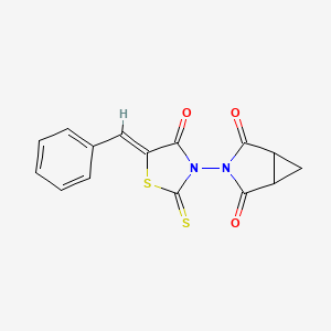 molecular formula C15H10N2O3S2 B2640544 3-{4-oxo-5-[(Z)-phenylmethylidene]-2-thioxo-1,3-thiazolan-3-yl}-3-azabicyclo[3.1.0]hexane-2,4-dione CAS No. 866156-29-8