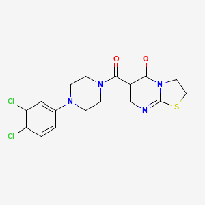 molecular formula C17H16Cl2N4O2S B2640549 6-{[4-(3,4-dichlorophenyl)piperazin-1-yl]carbonyl}-2,3-dihydro-5H-[1,3]thiazolo[3,2-a]pyrimidin-5-one CAS No. 532966-49-7