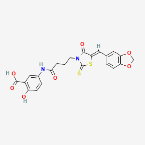 molecular formula C22H18N2O7S2 B2640555 (Z)-5-(4-(5-(benzo[d][1,3]dioxol-5-ylmethylene)-4-oxo-2-thioxothiazolidin-3-yl)butanamido)-2-hydroxybenzoic acid CAS No. 681817-43-6