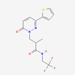 molecular formula C14H14F3N3O2S B2640582 2-methyl-3-(6-oxo-3-(thiophen-2-yl)pyridazin-1(6H)-yl)-N-(2,2,2-trifluoroethyl)propanamide CAS No. 1286713-52-7
