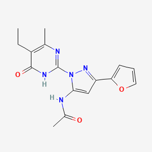 molecular formula C16H17N5O3 B2640584 N-(1-(5-ethyl-4-methyl-6-oxo-1,6-dihydropyrimidin-2-yl)-3-(furan-2-yl)-1H-pyrazol-5-yl)acetamide CAS No. 1207017-43-3