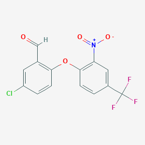 molecular formula C14H7ClF3NO4 B2640588 5-Chloro-2-[2-nitro-4-(trifluoromethyl)phenoxy]benzaldehyde CAS No. 944666-96-0