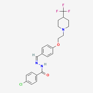 molecular formula C22H23ClF3N3O2 B2640593 4-chloro-N'-[(1Z)-(4-{2-[4-(trifluoromethyl)piperidin-1-yl]ethoxy}phenyl)methylidene]benzohydrazide CAS No. 2062707-51-9