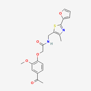 molecular formula C20H20N2O5S B2640598 2-(4-acetyl-2-methoxyphenoxy)-N-((2-(furan-2-yl)-4-methylthiazol-5-yl)methyl)acetamide CAS No. 1421478-43-4