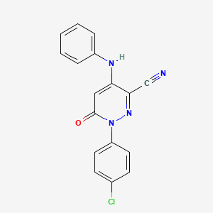 molecular formula C17H11ClN4O B2640600 4-Anilino-1-(4-chlorophenyl)-6-oxo-1,6-dihydro-3-pyridazinecarbonitrile CAS No. 400081-66-5