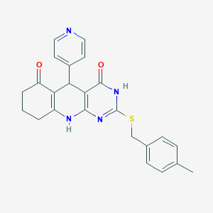 molecular formula C24H22N4O2S B2640601 2-[(4-methylbenzyl)thio]-5-(4-pyridinyl)-5,8,9,10-tetrahydropyrimido[4,5-b]quinoline-4,6(3H,7H)-dione CAS No. 627047-56-7