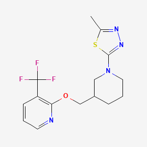 molecular formula C15H17F3N4OS B2640609 2-Methyl-5-[3-[[3-(trifluoromethyl)pyridin-2-yl]oxymethyl]piperidin-1-yl]-1,3,4-thiadiazole CAS No. 2380008-87-5