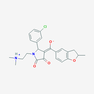 molecular formula C24H25ClN2O4 B264062 (E)-{2-(3-chlorophenyl)-1-[2-(dimethylammonio)ethyl]-4,5-dioxopyrrolidin-3-ylidene}(2-methyl-2,3-dihydro-1-benzofuran-5-yl)methanolate 