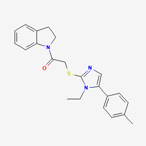 molecular formula C22H23N3OS B2640624 2-((1-ethyl-5-(p-tolyl)-1H-imidazol-2-yl)thio)-1-(indolin-1-yl)ethanone CAS No. 1207011-66-2