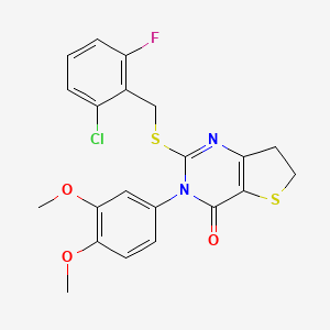 molecular formula C21H18ClFN2O3S2 B2640634 2-((2-氯-6-氟苄基)硫代)-3-(3,4-二甲氧基苯基)-6,7-二氢噻吩并[3,2-d]嘧啶-4(3H)-酮 CAS No. 877656-26-3