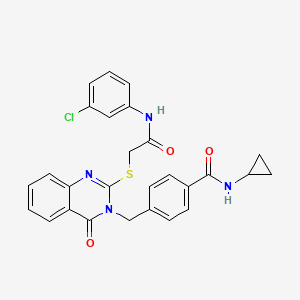 molecular formula C27H23ClN4O3S B2640637 4-((2-((2-((3-氯苯基)氨基)-2-氧代乙基)硫)-4-氧代喹唑啉-3(4H)-基)甲基)-N-环丙基苯甲酰胺 CAS No. 1115324-00-9