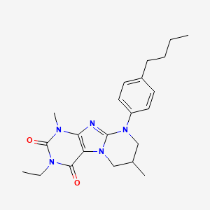 molecular formula C22H29N5O2 B2640644 9-(4-丁基苯基)-3-乙基-1,7-二甲基-6,7,8,9-四氢嘧啶并[2,1-f]嘌呤-2,4(1H,3H)-二酮 CAS No. 887863-80-1