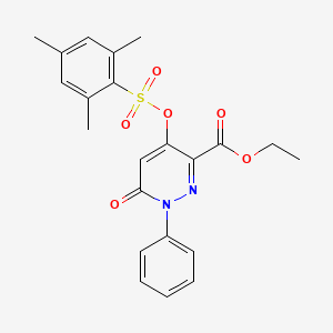molecular formula C22H22N2O6S B2640685 Ethyl 4-((mesitylsulfonyl)oxy)-6-oxo-1-phenyl-1,6-dihydropyridazine-3-carboxylate CAS No. 886951-24-2