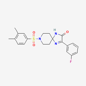 molecular formula C21H22FN3O3S B2640697 8-((3,4-Dimethylphenyl)sulfonyl)-3-(3-fluorophenyl)-1,4,8-triazaspiro[4.5]dec-3-en-2-one CAS No. 1216551-93-7