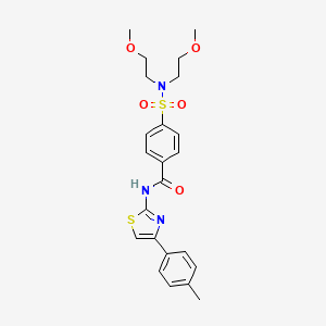 molecular formula C23H27N3O5S2 B2640710 4-[双（2-甲氧基乙基）磺酰氨基]-N-[4-(4-甲苯基)-1,3-噻唑-2-基]苯甲酰胺 CAS No. 361159-76-4