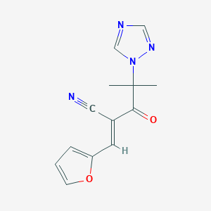 molecular formula C13H12N4O2 B2640790 (2E)-2-[(呋喃-2-基)亚甲基]-4-甲基-3-氧代-4-(1H-1,2,4-三唑-1-基)戊腈 CAS No. 338759-07-2