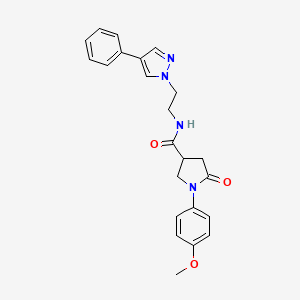 molecular formula C23H24N4O3 B2640793 1-(4-methoxyphenyl)-5-oxo-N-(2-(4-phenyl-1H-pyrazol-1-yl)ethyl)pyrrolidine-3-carboxamide CAS No. 2034417-51-9