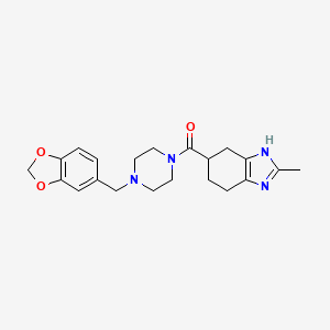 molecular formula C21H26N4O3 B2640803 (4-(benzo[d][1,3]dioxol-5-ylmethyl)piperazin-1-yl)(2-methyl-4,5,6,7-tetrahydro-1H-benzo[d]imidazol-5-yl)methanone CAS No. 2034504-92-0