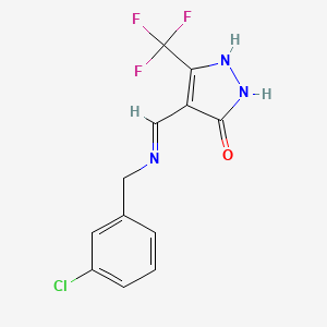 molecular formula C12H9ClF3N3O B2640808 4-{[(3-chlorobenzyl)amino]methylene}-5-(trifluoromethyl)-2,4-dihydro-3H-pyrazol-3-one CAS No. 338975-70-5