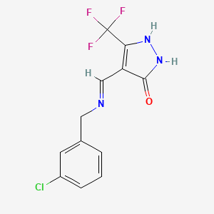 molecular formula C12H9ClF3N3O B2640808 4-{[(3-氯苯甲基)氨基]亚甲基}-5-(三氟甲基)-2,4-二氢-3H-吡唑-3-酮 CAS No. 338975-70-5