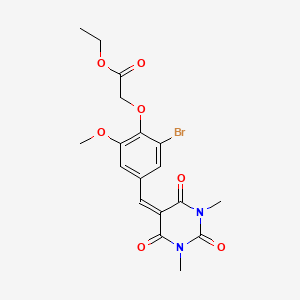 molecular formula C18H19BrN2O7 B2640818 2-(2-溴-4-((1,3-二甲基-2,4,6-三氧代四氢嘧啶-5(2H)-亚甲基)-6-甲氧苯氧基)乙酸乙酯 CAS No. 381187-55-9