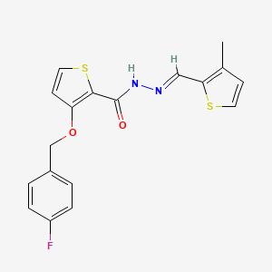 molecular formula C18H15FN2O2S2 B2640864 3-[(4-fluorophenyl)methoxy]-N'-[(1E)-(3-methylthiophen-2-yl)methylidene]thiophene-2-carbohydrazide CAS No. 478246-49-0