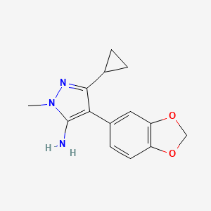 molecular formula C14H15N3O2 B2640866 4-(2H-1,3-苯并二氧杂环-5-基)-5-环丙基-2-甲基-2,3-二氢-1H-吡唑-3-亚胺 CAS No. 1355609-57-2