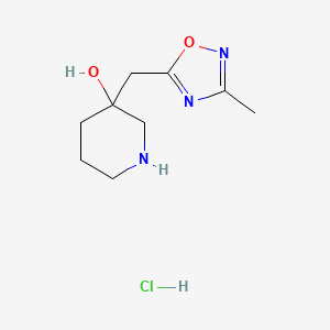 molecular formula C9H16ClN3O2 B2640895 3-[(3-甲基-1,2,4-恶二唑-5-基)甲基]哌啶-3-醇；盐酸盐 CAS No. 2125660-81-1