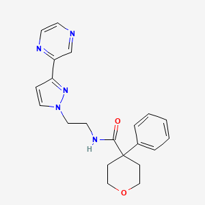 4-phenyl-N-(2-(3-(pyrazin-2-yl)-1H-pyrazol-1-yl)ethyl)tetrahydro-2H-pyran-4-carboxamide