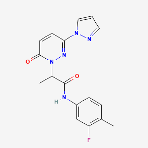 molecular formula C17H16FN5O2 B2640948 N-(3-fluoro-4-methylphenyl)-2-(6-oxo-3-(1H-pyrazol-1-yl)pyridazin-1(6H)-yl)propanamide CAS No. 1334372-65-4