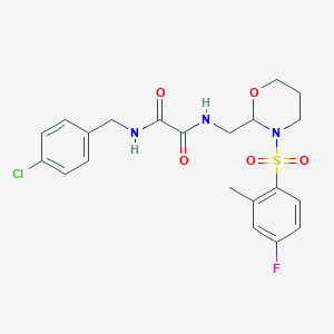 molecular formula C21H23ClFN3O5S B2640976 N1-(4-氯苄基)-N2-((3-((4-氟-2-甲苯基)磺酰基)-1,3-恶唑烷-2-基)甲基)草酰胺 CAS No. 872987-02-5