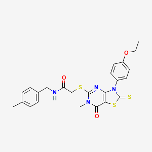 molecular formula C24H24N4O3S3 B2640985 2-((3-(4-ethoxyphenyl)-6-methyl-7-oxo-2-thioxo-2,3,6,7-tetrahydrothiazolo[4,5-d]pyrimidin-5-yl)thio)-N-(4-methylbenzyl)acetamide CAS No. 1112419-12-1