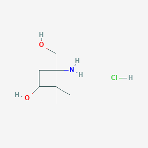 molecular formula C7H16ClNO2 B2640994 3-Amino-3-(hydroxymethyl)-2,2-dimethylcyclobutan-1-ol;hydrochloride CAS No. 2413866-56-3
