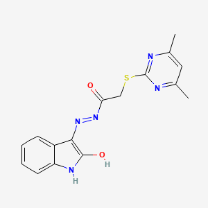 molecular formula C16H15N5O2S B2641008 2-[(4,6-dimethylpyrimidin-2-yl)sulfanyl]-N'-[(3Z)-2-oxo-1,2-dihydro-3H-indol-3-ylidene]acetohydrazide CAS No. 305355-12-8