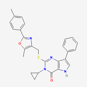 molecular formula C27H24N4O2S B2641012 3-cyclopropyl-2-(((5-methyl-2-(p-tolyl)oxazol-4-yl)methyl)thio)-7-phenyl-3H-pyrrolo[3,2-d]pyrimidin-4(5H)-one CAS No. 2034349-91-0