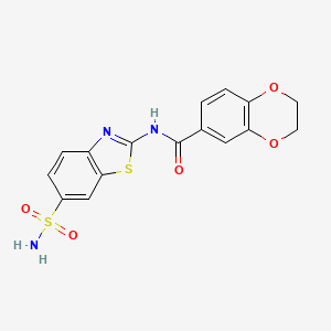 molecular formula C16H13N3O5S2 B2641017 N-(6-sulfamoyl-1,3-benzothiazol-2-yl)-2,3-dihydro-1,4-benzodioxine-6-carboxamide CAS No. 477553-66-5