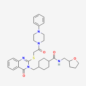 molecular formula C33H41N5O4S B2641033 4-((4-氧代-2-((2-氧代-2-(4-苯基哌嗪-1-基)乙基)硫代)喹唑啉-3(4H)-基)甲基)-N-((四氢呋喃-2-基)甲基)环己烷甲酰胺 CAS No. 444184-76-3