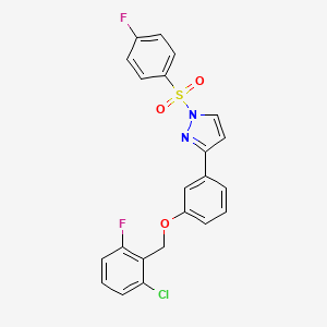 molecular formula C22H15ClF2N2O3S B2641035 3-{3-[(2-chloro-6-fluorobenzyl)oxy]phenyl}-1-[(4-fluorophenyl)sulfonyl]-1H-pyrazole CAS No. 477712-71-3