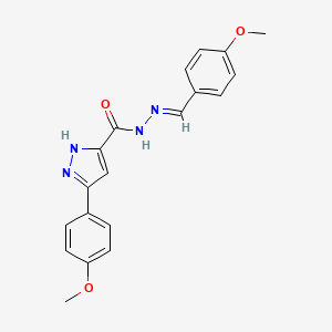 molecular formula C19H18N4O3 B2641047 N'-(4-methoxybenzylidene)-3-(4-methoxyphenyl)-1H-pyrazole-5-carbohydrazide CAS No. 305355-38-8