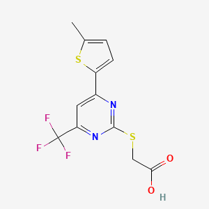 molecular formula C12H9F3N2O2S2 B2641102 2-((4-(5-甲基噻吩-2-基)-6-(三氟甲基)嘧啶-2-基)硫代)乙酸 CAS No. 862679-50-3