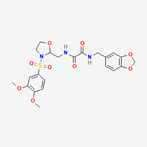 molecular formula C22H25N3O9S B2641113 N1-(benzo[d][1,3]dioxol-5-ylmethyl)-N2-((3-((3,4-dimethoxyphenyl)sulfonyl)oxazolidin-2-yl)methyl)oxalamide CAS No. 868983-18-0