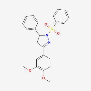 molecular formula C23H22N2O4S B2641136 3-(3,4-dimethoxyphenyl)-5-phenyl-1-(phenylsulfonyl)-4,5-dihydro-1H-pyrazole CAS No. 370846-81-4