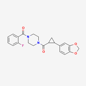 molecular formula C22H21FN2O4 B2641146 (4-(2-(Benzo[d][1,3]dioxol-5-yl)cyclopropanecarbonyl)piperazin-1-yl)(2-fluorophenyl)methanone CAS No. 1219842-27-9