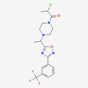 molecular formula C18H20ClF3N4O2 B2641157 2-Chloro-1-[4-[1-[3-[3-(trifluoromethyl)phenyl]-1,2,4-oxadiazol-5-yl]ethyl]piperazin-1-yl]propan-1-one CAS No. 2411242-78-7