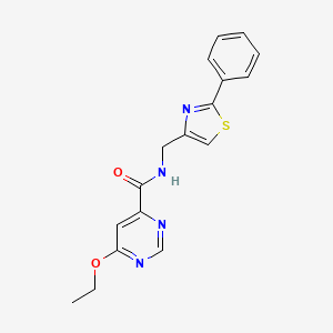 molecular formula C17H16N4O2S B2641175 6-ethoxy-N-((2-phenylthiazol-4-yl)methyl)pyrimidine-4-carboxamide CAS No. 2034227-67-1