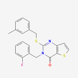 molecular formula C21H17FN2OS2 B2641182 3-(2-fluorobenzyl)-2-[(3-methylbenzyl)sulfanyl]thieno[3,2-d]pyrimidin-4(3H)-one CAS No. 1326926-74-2