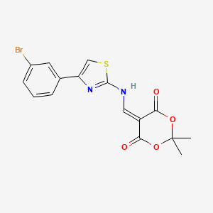 molecular formula C16H13BrN2O4S B2641192 5-({[4-(3-Bromophenyl)-1,3-thiazol-2-yl]amino}methylidene)-2,2-dimethyl-1,3-dioxane-4,6-dione CAS No. 946387-42-4