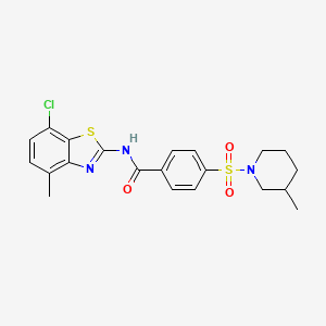 molecular formula C21H22ClN3O3S2 B2641207 N-(7-chloro-4-methylbenzo[d]thiazol-2-yl)-4-((3-methylpiperidin-1-yl)sulfonyl)benzamide CAS No. 896675-97-1