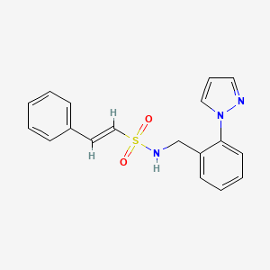 molecular formula C18H17N3O2S B2641268 (E)-2-phenyl-N-[(2-pyrazol-1-ylphenyl)methyl]ethenesulfonamide CAS No. 1281687-86-2