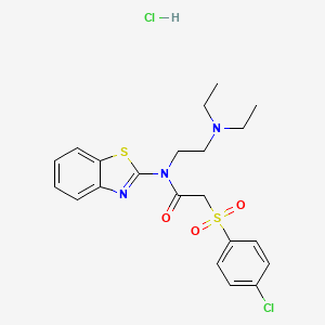 molecular formula C21H25Cl2N3O3S2 B2641270 N-(benzo[d]thiazol-2-yl)-2-((4-chlorophenyl)sulfonyl)-N-(2-(diethylamino)ethyl)acetamide hydrochloride CAS No. 1215605-15-4